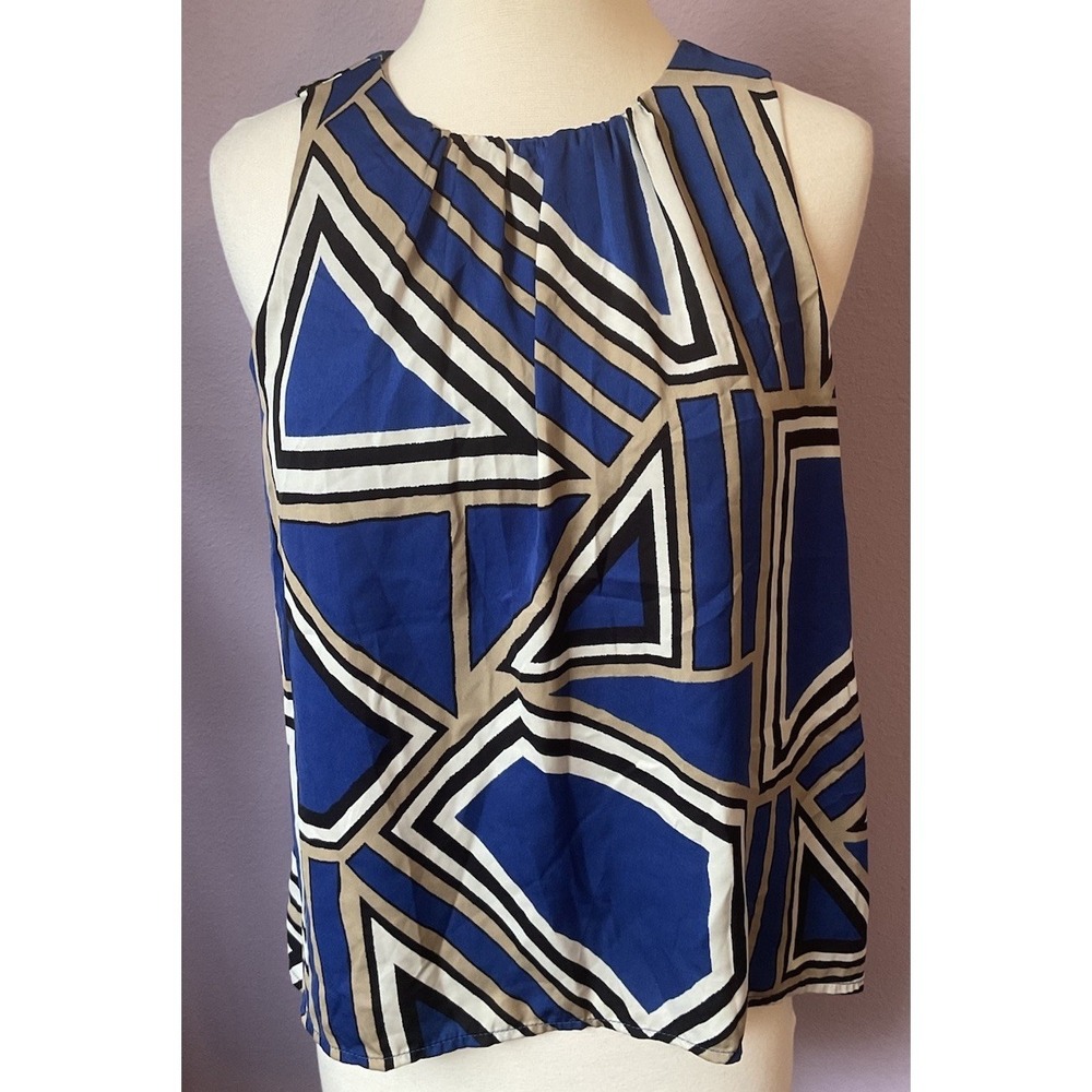 Banana Republic Blue Geometric Pattern Sleeveless Top Blouse Size XS‎